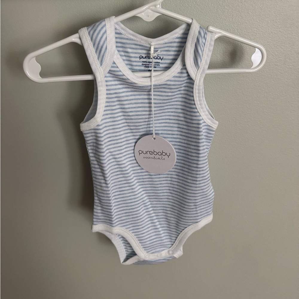 Purebaby Blue Striped Kids One Piece-3-6 months